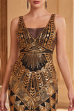 Vestido midi dos anos 1920 com decote em V verde escuro com decote em V, tule com missangas, vestido midi dos anos 1920