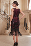Vestido midi dos anos 1920 com decote em V verde escuro com decote em V, tule com missangas, vestido midi dos anos 1920