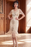 Vestido dos anos 1920 com decote em V, lantejoulas com decote em V, em forma de almasco,
