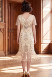 Vestido dos anos 1920 com decote em V, lantejoulas com decote em V, em forma de almasco,