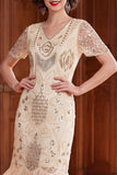 Vestido dos anos 1920 com decote em V, lantejoulas com decote em V, em forma de almasco,