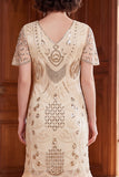 Vestido dos anos 1920 com decote em V, lantejoulas com decote em V, em forma de almasco,
