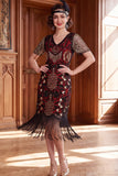 Vestido dos anos 1920 com decote em V, lantejoulas com decote em V, em forma de almasco,