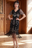 Vestido dos anos 1920 com decote em V, lantejoulas com decote em V, em forma de almasco,