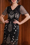 Vestido dos anos 1920 com decote em V, lantejoulas com decote em V, em forma de almasco,