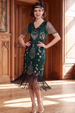 Vestido dos anos 1920 com decote em V, lantejoulas com decote em V, em forma de almasco,