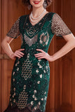 Vestido dos anos 1920 com decote em V, lantejoulas com decote em V, em forma de almasco,