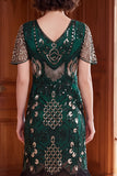 Vestido dos anos 1920 com decote em V, lantejoulas com decote em V, em forma de almasco,