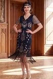 Vestido dos anos 1920 com decote em V, lantejoulas com decote em V, em forma de almasco,