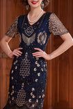 Vestido dos anos 1920 com decote em V, lantejoulas com decote em V, em forma de almasco,