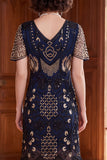 Vestido dos anos 1920 com decote em V, lantejoulas com decote em V, em forma de almasco,