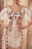 Lantejoulas de decote em V em damasco Vestido Midi Flapper dos anos 1920 com franjas