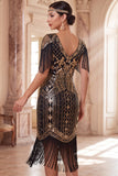 Lantejoulas de decote em V em damasco Vestido Midi Flapper dos anos 1920 com franjas