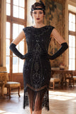 Vestido Flapper dos anos 1920 com decote redondo verde escuro de gola redonda com lentejoulas