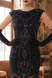 Vestido Flapper dos anos 1920 com decote redondo verde escuro de gola redonda com lentejoulas