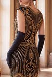 Vestido Flapper dos anos 1920 com decote redondo verde escuro de gola redonda com lentejoulas