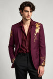 Blazer de baile masculino de finalistas Notch Lapela Floral Borgonha Simples