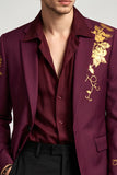 Blazer de baile masculino de finalistas Notch Lapela Floral Borgonha Simples
