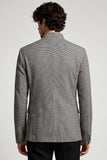 Blazer de baile masculino de finalistas com gola vertical cinzenta e abotoamento duplo