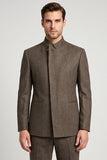 Blazer de baile masculino Stand Collar Brown Slim Fit