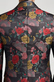 Blazer masculino de baile de finalistas com flores pretas e vermelhas com lapela de peito simples
