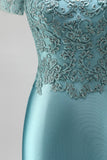 Vestido de baile comprido, sereia de cetim com decote em V, decote em V com bordado e mangas curtas