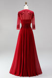 Vestido de baile de finalistas com bordado vermelho em chiffon com alças finas e casaco bolero