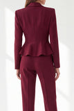 Fatos femininos Peplum de 2 peças Peplum de 2 peças em xale bordô com lapela