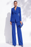 Fatos de Mulher de 2 Peças, Peito Simples com Lapela Royal Blue Peak