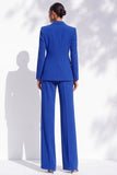Fatos de Mulher de 2 Peças, Peito Simples com Lapela Royal Blue Peak