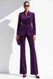Colarinho Alto Roxo Escuro Glitter Fatos Femininos Compridos