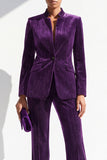 Colarinho Alto Roxo Escuro Glitter Fatos Femininos Compridos