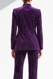 Colarinho Alto Roxo Escuro Glitter Fatos Femininos Compridos