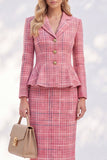 Fatos Peplum de Mulher Peplum de Peito Simples com Lapela Rosa Entalhada e Bolsos