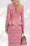 Fatos Peplum de Mulher Peplum de Peito Simples com Lapela Rosa Entalhada e Bolsos