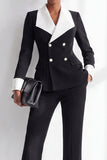 Fatos de Mulher de Abotoamento Duplo Preto, Branco Branco, Larga Contraste e Bolsos