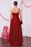 Vestido de festa de festas de Natal em cetim com folhos em linha A vermelha brilhante