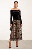 Vestido Midi de Convidados de Casamento Midi em veludo preto de veludo champanhe