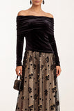 Vestido Midi de Convidados de Casamento Midi em veludo preto de veludo champanhe