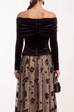 Vestido Midi de Convidados de Casamento Midi em veludo preto de veludo champanhe