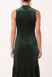 Vestido Midi Midi para festas de Natal em veludo verde escuro com decote alto e folhos