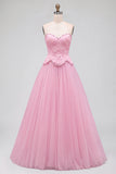 Vestido de finalista longo de finalista de finalistas com bordado em tule em linha A e bordado com missangas