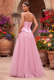 Vestido de finalista longo de finalista de finalistas com bordado em tule em linha A e bordado com missangas