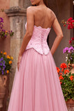 Vestido de finalista longo de finalista de finalistas com bordado em tule em linha A e bordado com missangas
