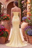 Vestido de baile de finalista, sereia amarela de cetim de cetim com pérolas com missangas e vestido de baile