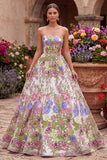 Vestido de Baile Longo, Strapless Strapless A-Line com bordado cor-de-rosa