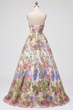 Vestido de Baile Longo, Strapless Strapless A-Line com bordado cor-de-rosa