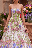 Vestido de Baile Longo, Strapless Strapless A-Line com bordado cor-de-rosa