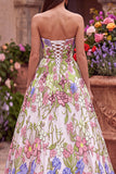 Vestido de Baile Longo, Strapless Strapless A-Line com bordado cor-de-rosa