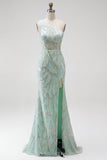 Vestido de Baile de finalistas com lantejoulas com um ombro e uma sereia verde